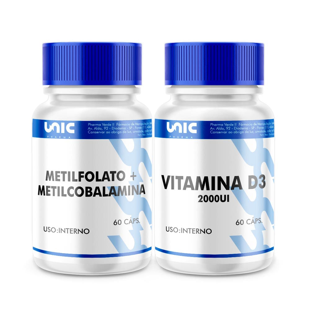 Metilfolato + Metilcobalamina E Vitamina D3 - 60 Cápsulas