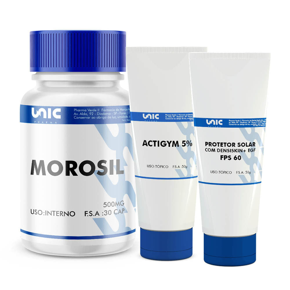Morosil 500Mg +Actigym 5% 50G +Protetor Solar Fps 60 Com Densiskin 5%+ Egf 1% - 30 Caps