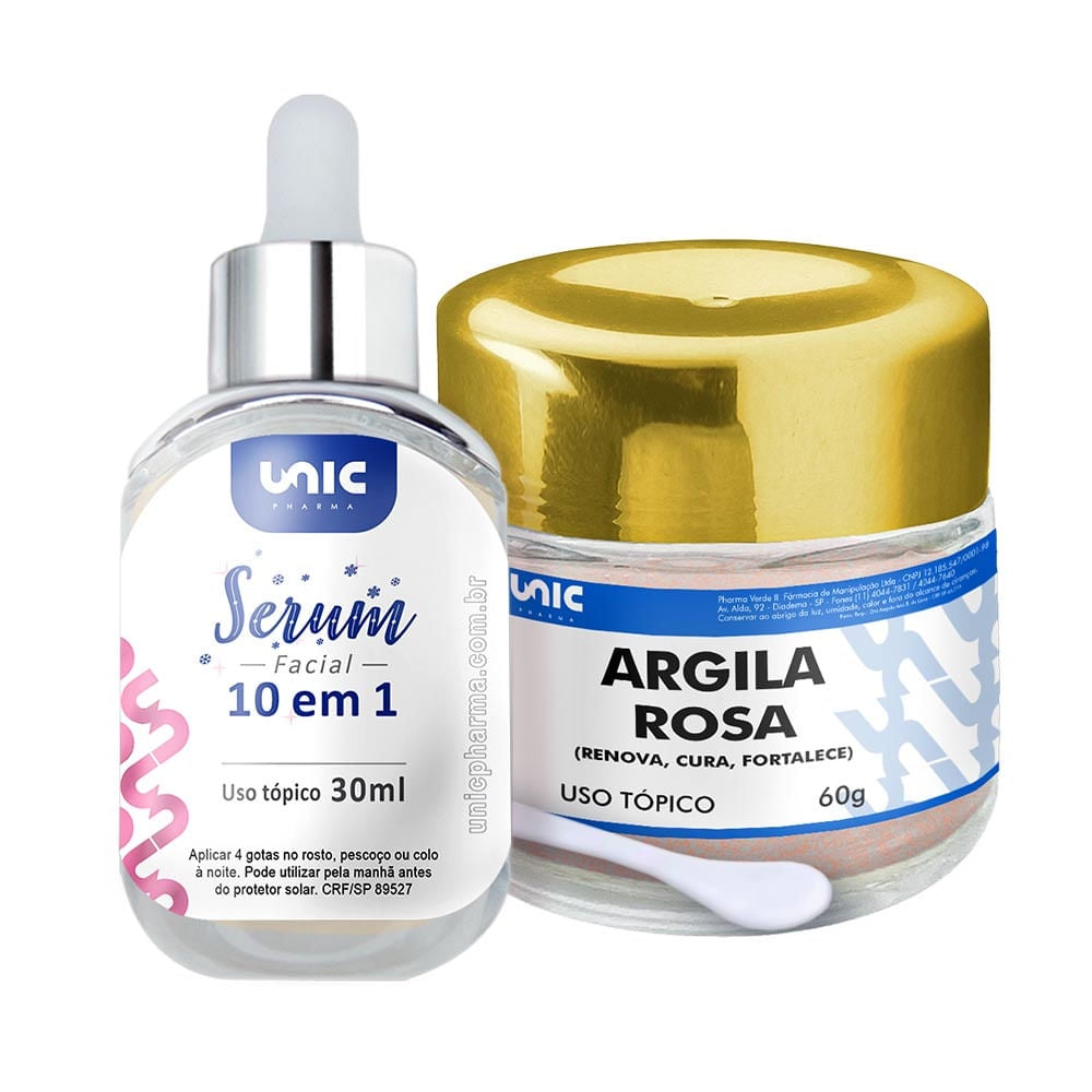 Sérum Facial 10 em 1 30ml + Máscara de Argila Rosa   60g