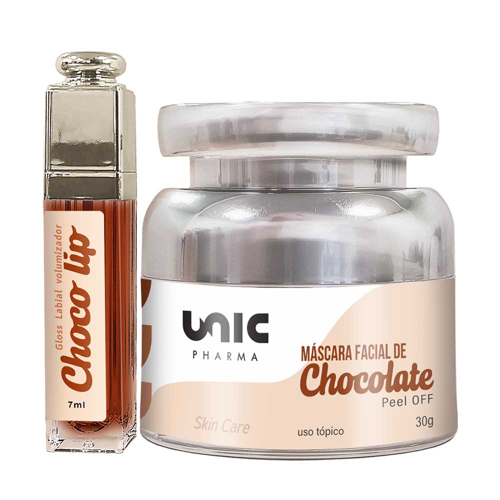 Kit Gloss Choco Lip 7ml mais Máscara facial de chocolate Peel Off 30g