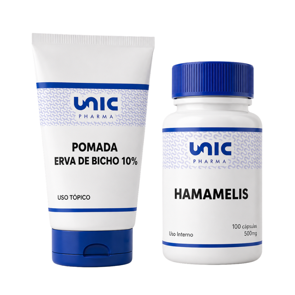 Kit tratamento contra hemorroida com Erva de Bicho 100g e Hamamélis 60cáps