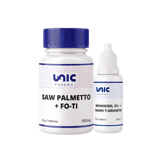 Minoxidil 5% + Nano T-Growth (30Ml) + Saw Palmetto+ Fo-Ti - 30 Cápsulas