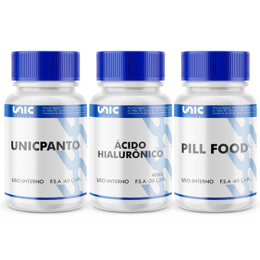 kit beleza - Unicpanto 60 Caps + Pill Food 60 Caps + Ácido Hialurônico 40mg 60 Caps