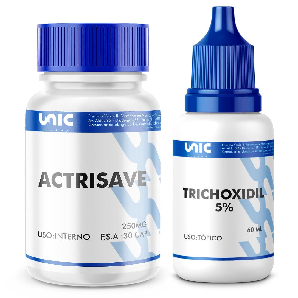 Actrisave 250Mg + Trichoxidil  5% 60 Ml - 30 Cápsulas