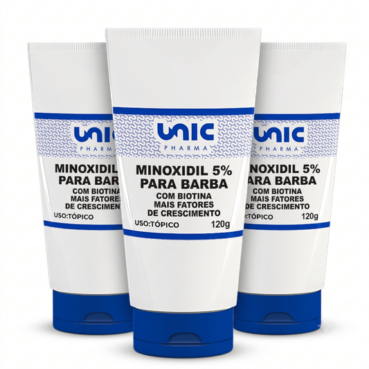 Kit 3 Minoxidil 5% Para Barba com Biotina mais Fatores de Crescimento 120g