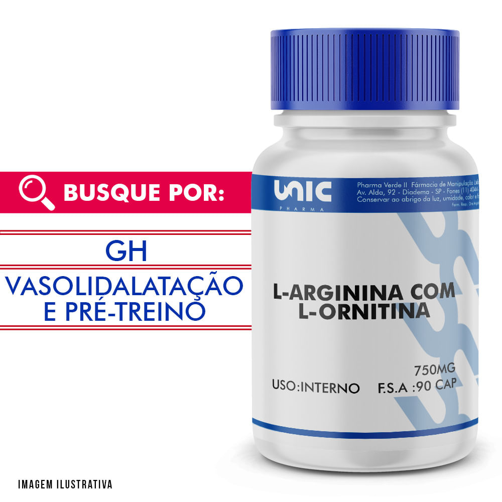 L-Arginina 500mg com L-Ornitina 250mg 90 Cápsulas