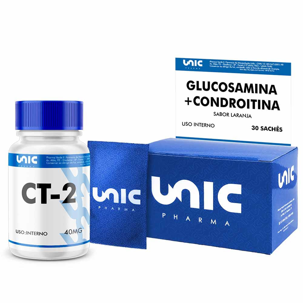 Ct-2 ( Colageno Tipo 2) 40Mg-30 Caps + Glucosomina  Com Condroitina-Sabor Laranja - 30 Sachês