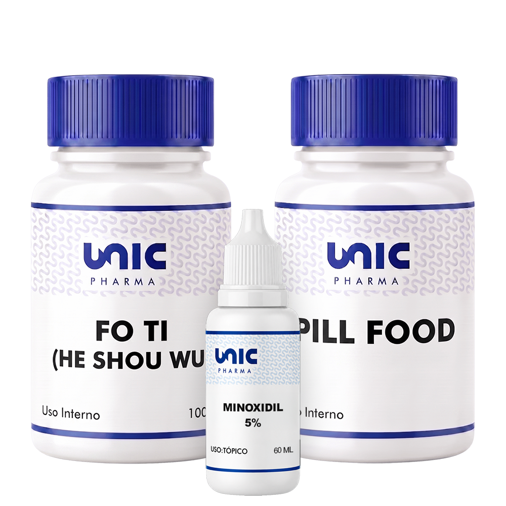 Kit Minoxidil 5% + Fo-ti 60Caps + Pill food 60Caps