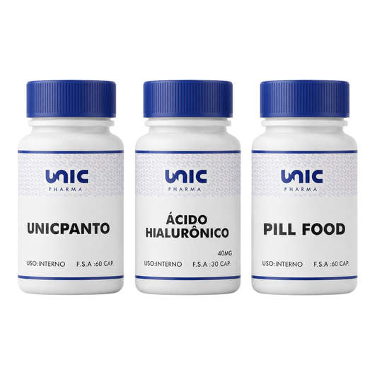 kit beleza - Unicpanto 60 Caps + Pill Food 60 Caps + Ácido Hialurônico 40mg 60 Caps