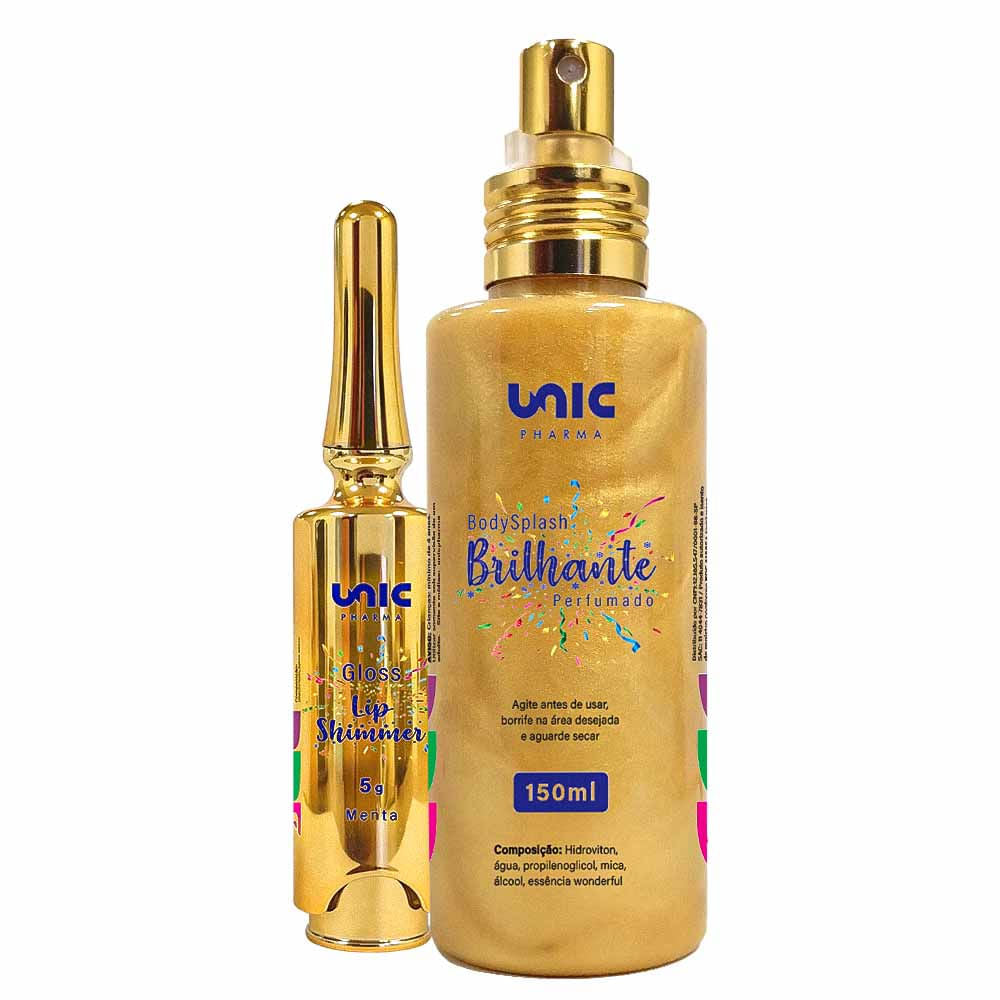 Kit Gloss Lip Shimmer 5g + Body Splash Brilhante Dourado 150ml