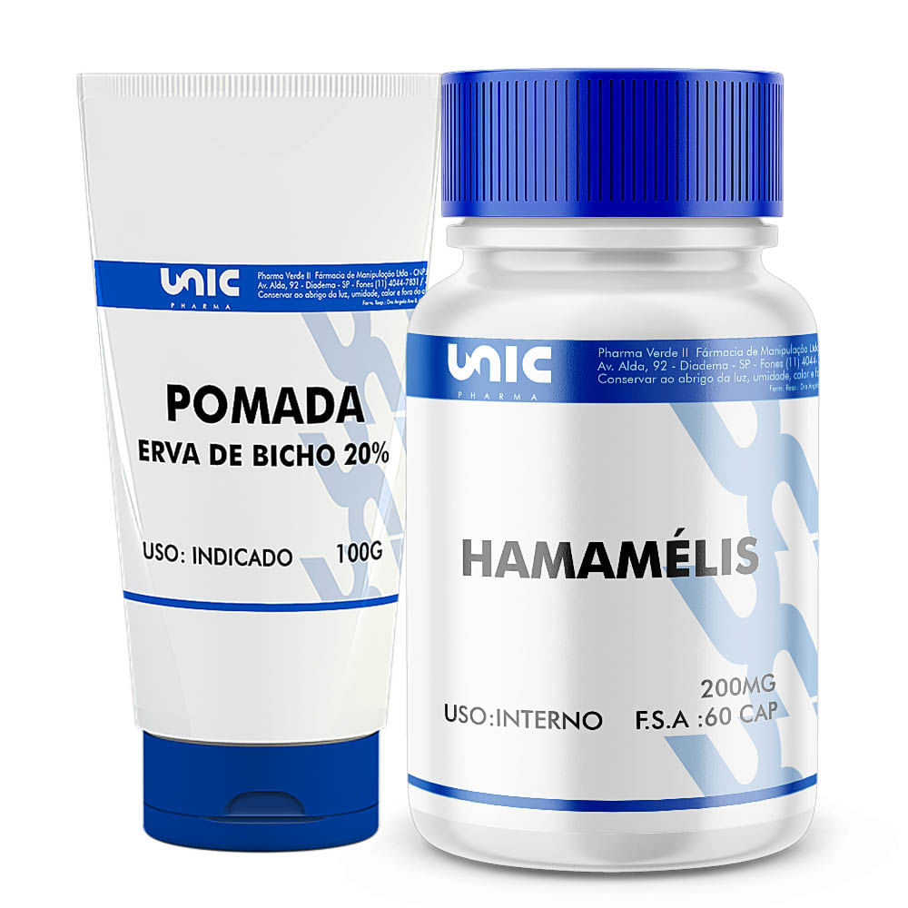 Kit tratamento contra hemorroida com Erva de Bicho 100g e Hamamélis 60cáps
