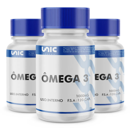 Kit Óleo de Peixe 1000mg (Ômega 3) 3 frascos de 120caps Unicpharma